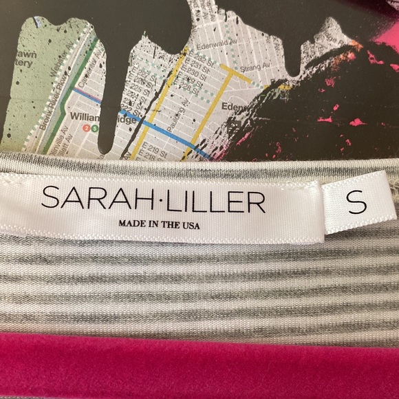 Short Sleeve Stripe Sundress Sz Small Jersey Knit Twist Front Grey White Pockets - Picture 6 of 7